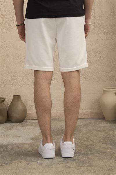Erkek Lastikli Bel Kordonlu Duble Paça Beyaz Şort