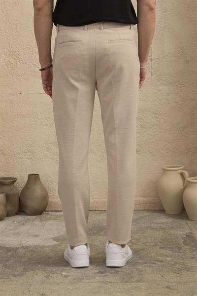 Erkek Likralı Dokulu Bej Pantolon