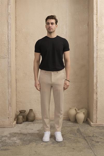 Erkek Likralı Dokulu Bej Pantolon