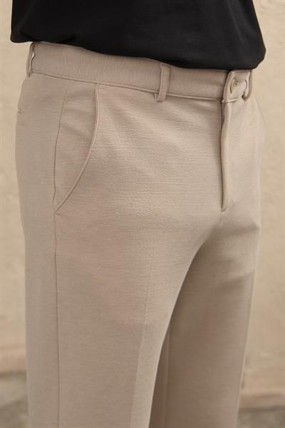 Erkek Likralı Dokulu Bej Pantolon