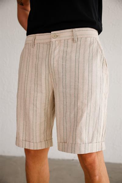 Erkek Pamuk Keten Karışımlı Duble Paça Haki Şort