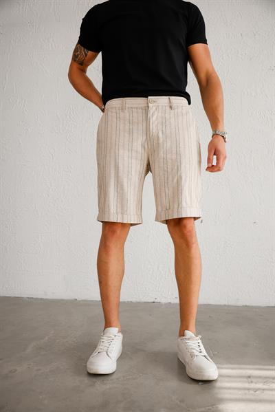 Erkek Pamuk Keten Karışımlı Duble Paça Haki Şort