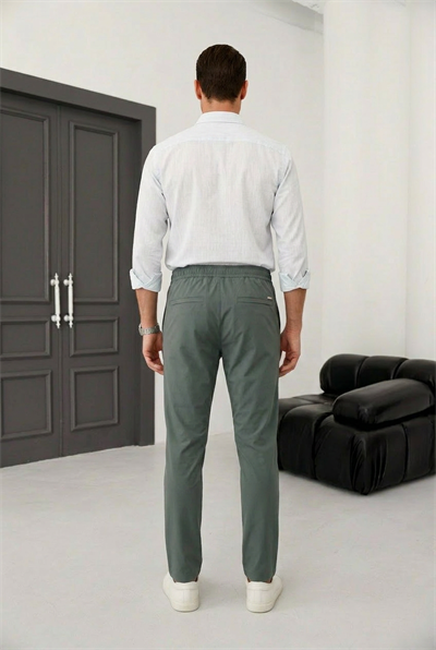 Erkek Petrol Yeşili Slim Fit Lastikli Bel Esnek Kumaş Dar Kesim Pantolon