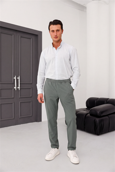 Erkek Petrol Yeşili Slim Fit Lastikli Bel Esnek Kumaş Dar Kesim Pantolon