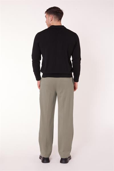 Erkek Pileli Dökümlü Geniş Paça Haki Baggy Pantolon