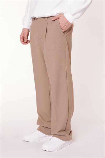 Erkek Pileli Dökümlü Geniş Paça Vizon Baggy Pantolon