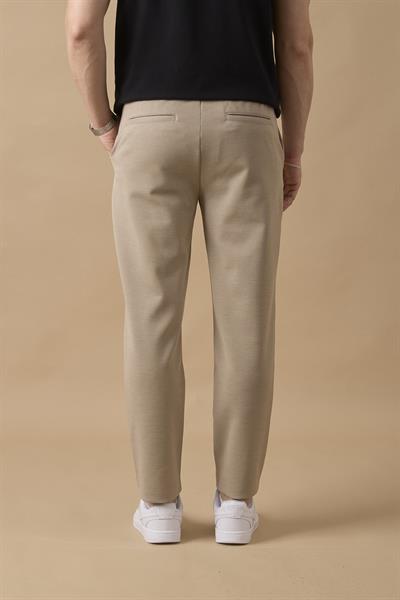 Erkek Regular Fit Orta Bel Düz Paça Bej Pantolon