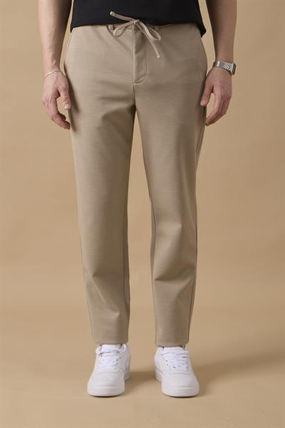 Erkek Regular Fit Orta Bel Düz Paça Bej Pantolon