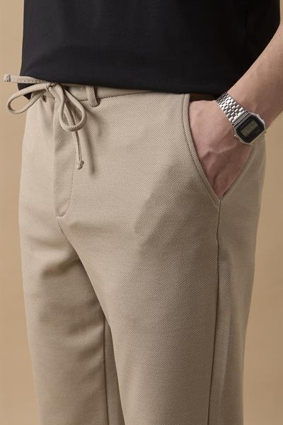 Erkek Regular Fit Orta Bel Düz Paça Bej Pantolon
