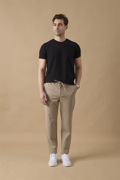 Erkek Regular Fit Orta Bel Düz Paça Bej Pantolon
