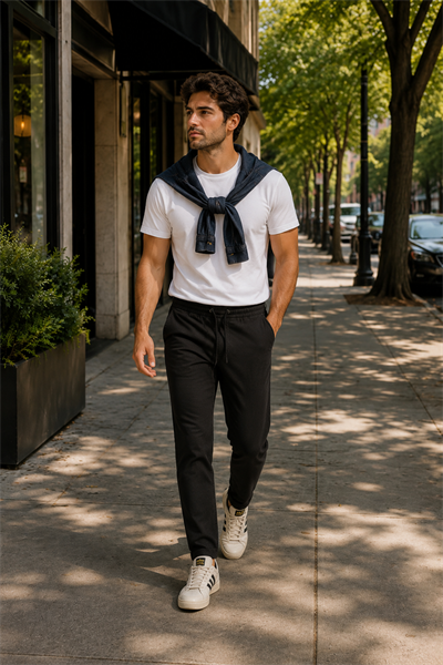 Erkek Siyah Slim Fit Lastikli Bel Bağcıklı Jogger Pantolon