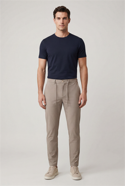 Erkek Vizon Slim Fit Beli Yarım Lastikli Bağcıklı Kırışmaz Kumaş Jogger Pantolon