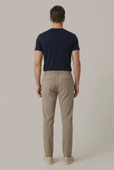 Erkek Vizon Slim Fit Beli Yarım Lastikli Bağcıklı Kırışmaz Kumaş Jogger Pantolon