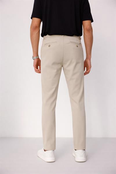 Erkek Yandan Cepli Bel Bağcıklı Fermuarlı Slim Fit Chino Bej Pantolon