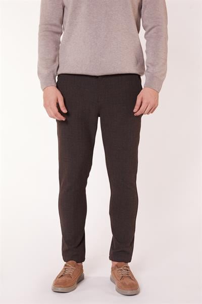 Erkek Yandan Cepli Bel Bağcıklı Slim Fit Chino Kahverengi Pantolon