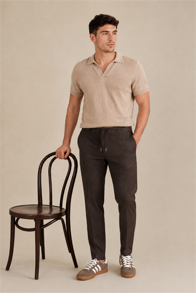 Erkek Yandan Cepli Bel Bağcıklı Slim Fit Chino Kahverengi Pantolon