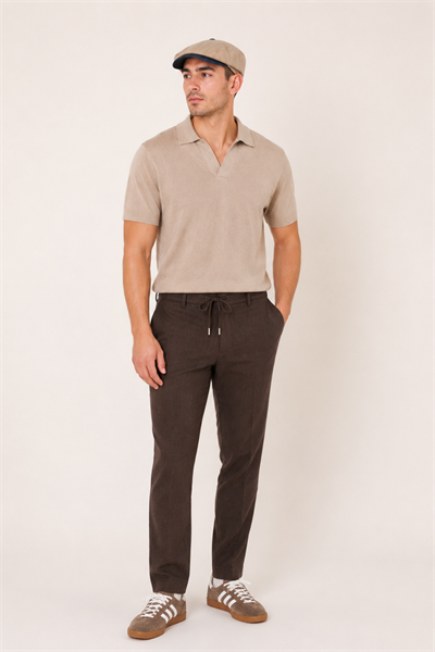 Erkek Yandan Cepli Bel Bağcıklı Slim Fit Chino Kahverengi Pantolon