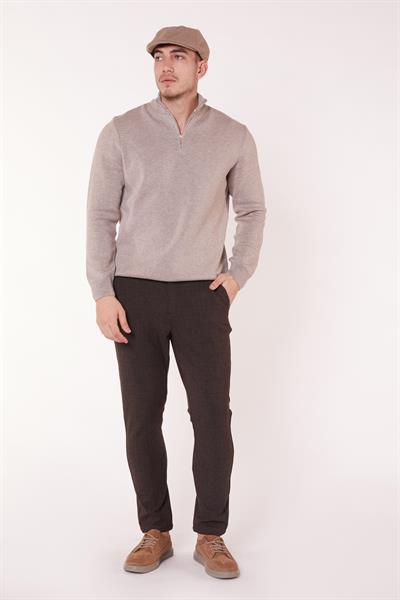 Erkek Yandan Cepli Bel Bağcıklı Slim Fit Chino Kahverengi Pantolon