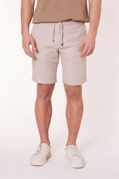 Erkek Yandan Cepli Beli Lastikli Keten Görünümlü Relaxed Fit Chino Şort Bej