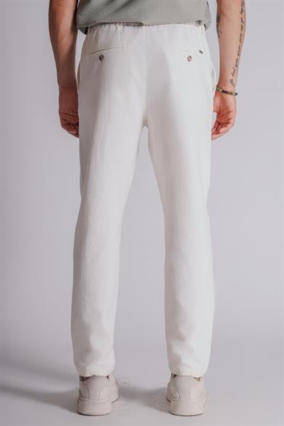 Erkek Yandan Cepli Beli Lastikli Keten Karışımlı Relaxed Fit Ekru