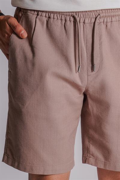 Erkek Yandan Cepli Beli Lastikli Keten Dokulu Relaxed Fit Jogger Şort Vizon