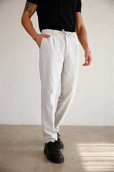 Erkek Yandan Cepli Beli Lastikli Keten Karışımlı Relaxed Fit Gri