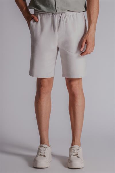 Erkek Yandan Cepli Beli Lastikli Keten Dokulu Relaxed Fit Jogger Şort Taş