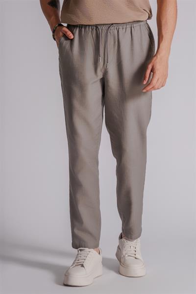Erkek Yandan Cepli Beli Lastikli Keten Dokulu Relaxed Fit Jogger Pantolon Haki
