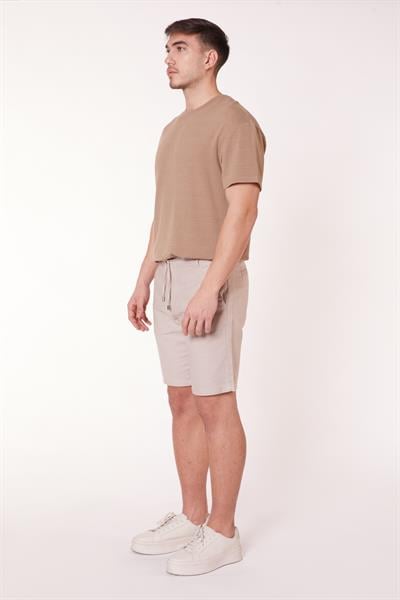 Erkek Yandan Cepli Beli Lastikli Keten Görünümlü Relaxed Fit Chino Şort Bej
