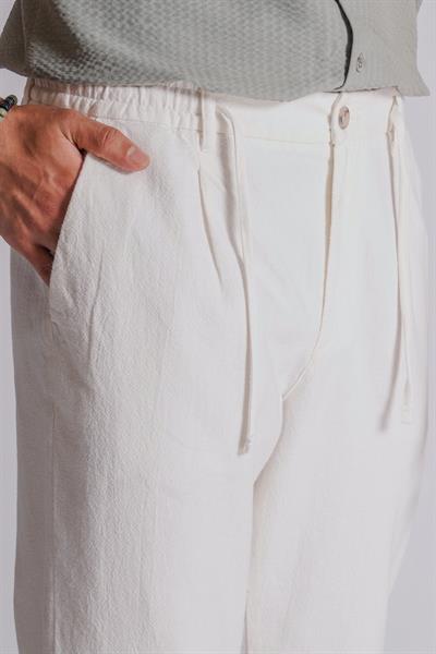 Erkek Yandan Cepli Beli Lastikli Keten Karışımlı Relaxed Fit Ekru