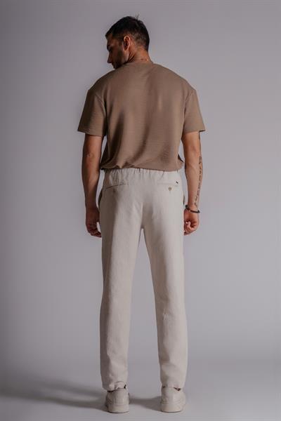 Erkek Yandan Cepli Beli Lastikli Keten Karışımlı Relaxed Fit Bej