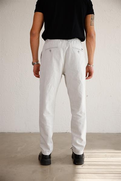 Erkek Yandan Cepli Beli Lastikli Keten Karışımlı Relaxed Fit Gri