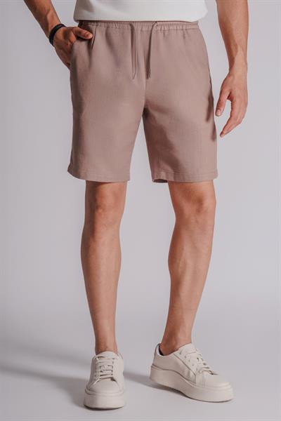 Erkek Yandan Cepli Beli Lastikli Keten Dokulu Relaxed Fit Jogger Şort Vizon