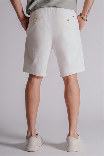Erkek Yandan Cepli Beli Lastikli Keten Karışımlı Relaxed Fit Chino Şort Ekru