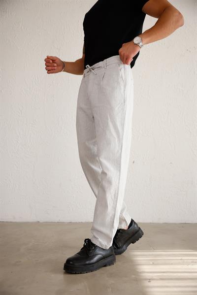 Erkek Yandan Cepli Beli Lastikli Keten Karışımlı Relaxed Fit Gri