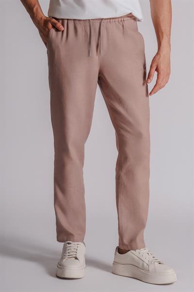 Erkek Yandan Cepli Beli Lastikli Keten Dokulu Relaxed Fit Jogger Pantolon Vizon