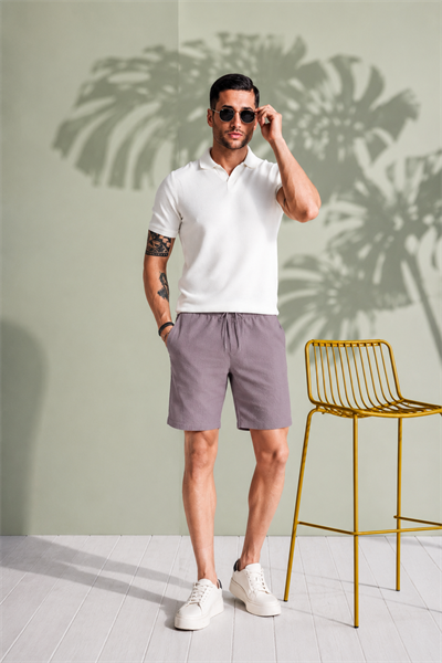 Erkek Yandan Cepli Beli Lastikli Keten Dokulu Relaxed Fit Jogger Şort Antrasit
