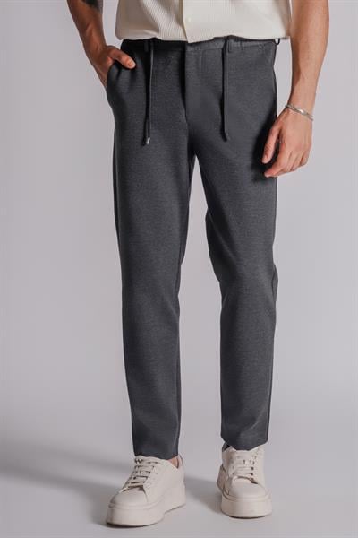 Erkek Yandan Cepli Beli Lastikli Relaxed Fit Chino Pantolon Antrasit