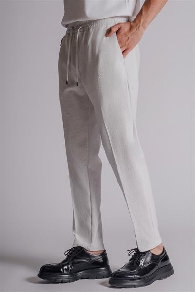 Erkek Yandan Cepli Beli Lastikli Slim Fit Chino Pantolon Açık Gri