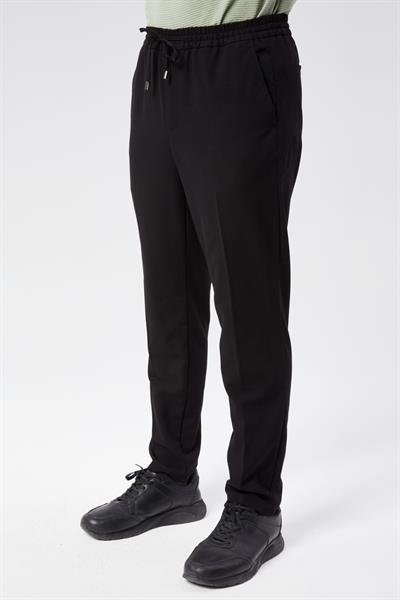 Erkek Yandan Cepli Beli Lastikli Slim Fit Chino Pantolon Siyah