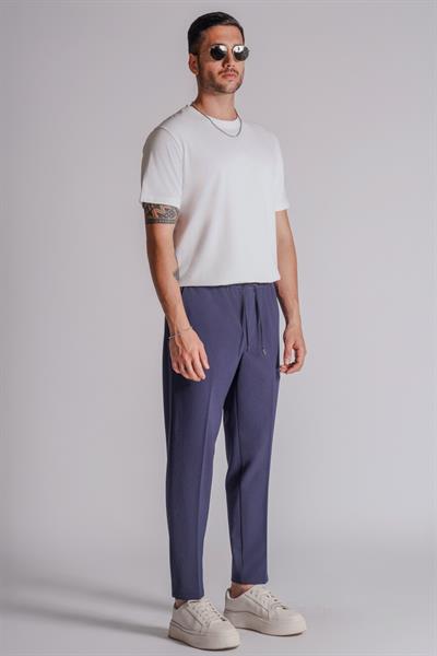 Erkek Yandan Cepli Beli Lastikli Slim Fit Chino Pantolon Lacivert