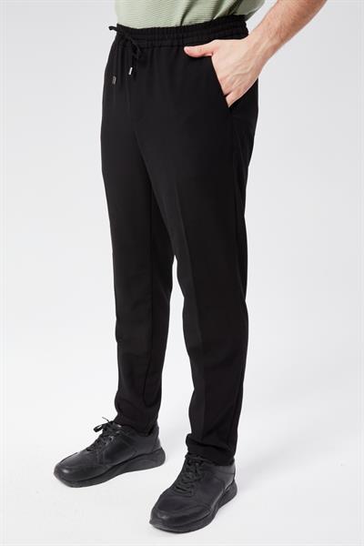 Erkek Yandan Cepli Beli Lastikli Slim Fit Chino Pantolon Siyah