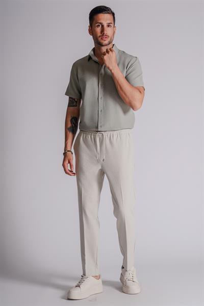 Erkek Yandan Cepli Beli Lastikli Slim Fit Chino Pantolon  Bej