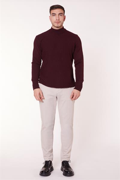 Erkek Yandan Cepli Beli Yarım Lastikli Slim Fit Chino Bej Pantolon