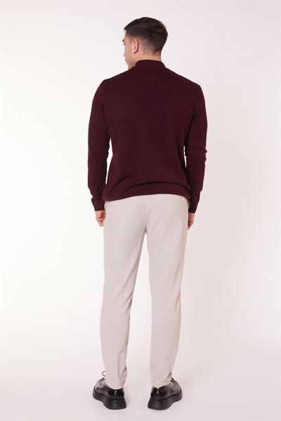 Erkek Yandan Cepli Beli Yarım Lastikli Slim Fit Chino Bej Pantolon