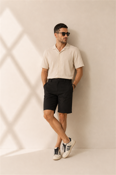 Erkek Yandan Cepli Klasik Bel Relaxed Fit Chino Şort Siyah