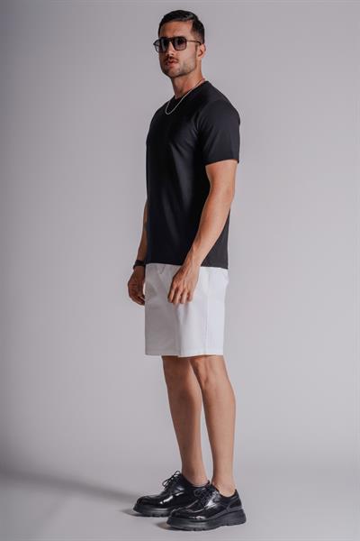 Erkek Yandan Cepli Klasik Bel Relaxed Fit Chino Şort Beyaz