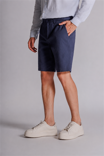 Erkek Yandan Cepli Klasik Bel Relaxed Fit Chino Şort Lacivert