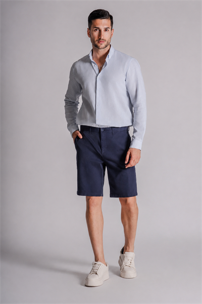 Erkek Yandan Cepli Klasik Bel Relaxed Fit Chino Şort Lacivert