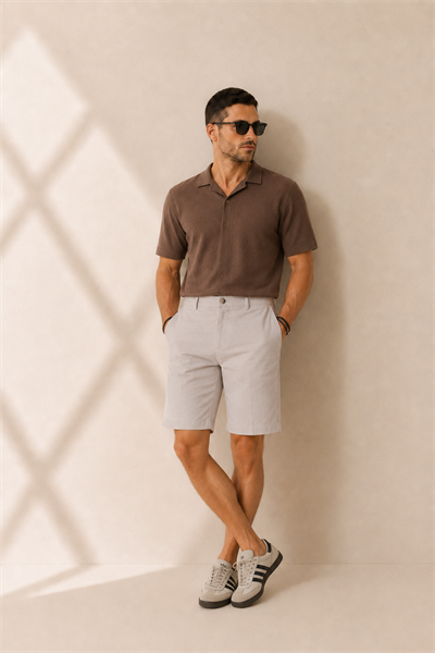 Erkek Yandan Cepli Klasik Bel Relaxed Fit Chino Şort Bej